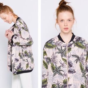 Pull & Bear leaf print lightweight bomber Jacket.
